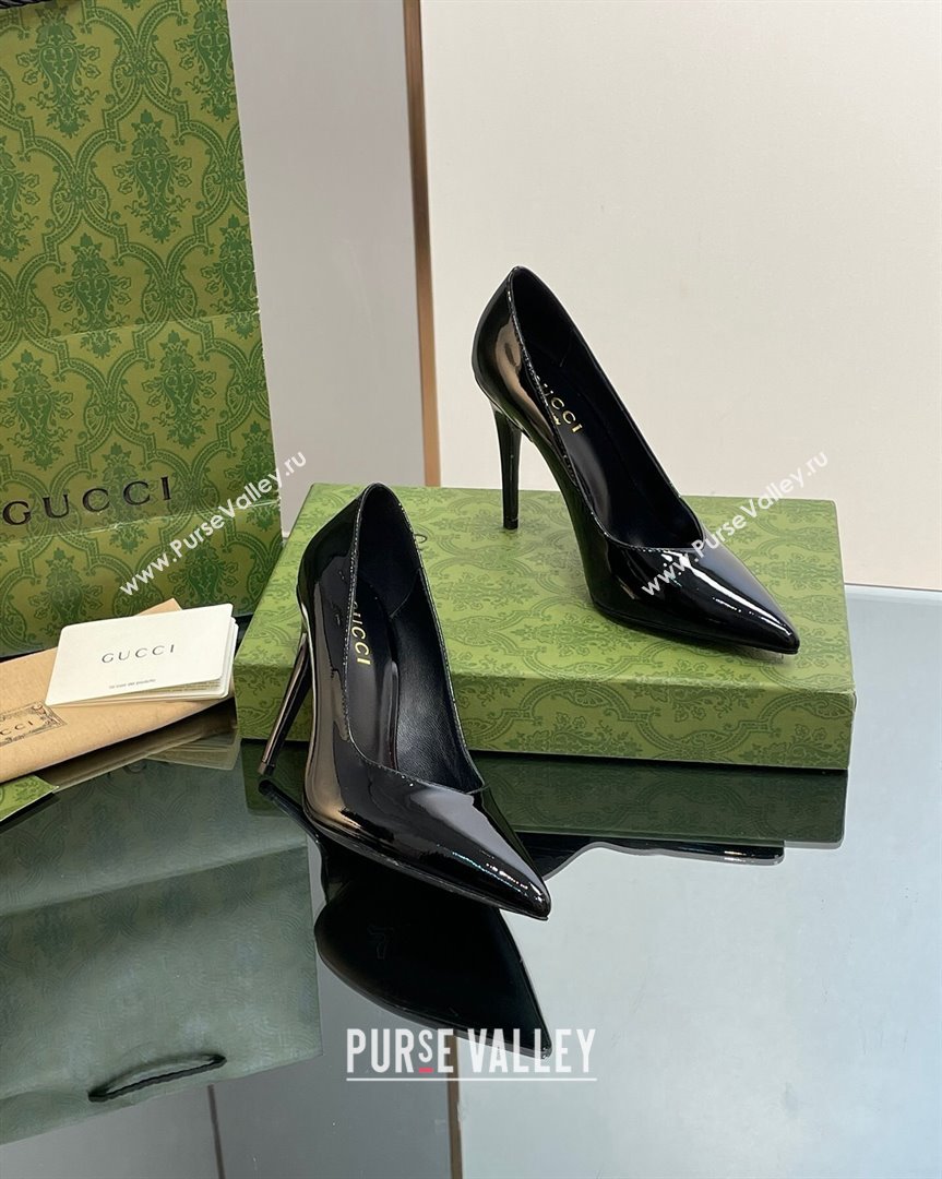 Gucci Patent Leather Pointed High heel Pumps 10.5cm with GG Black 2023 738682 (SS-231012005)