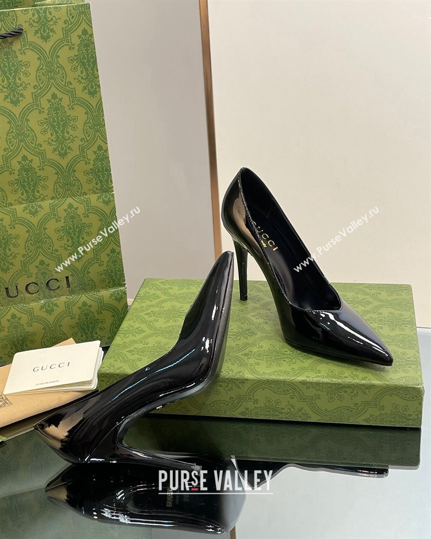 Gucci Patent Leather Pointed High heel Pumps 10.5cm with GG Black 2023 738682 (SS-231012005)