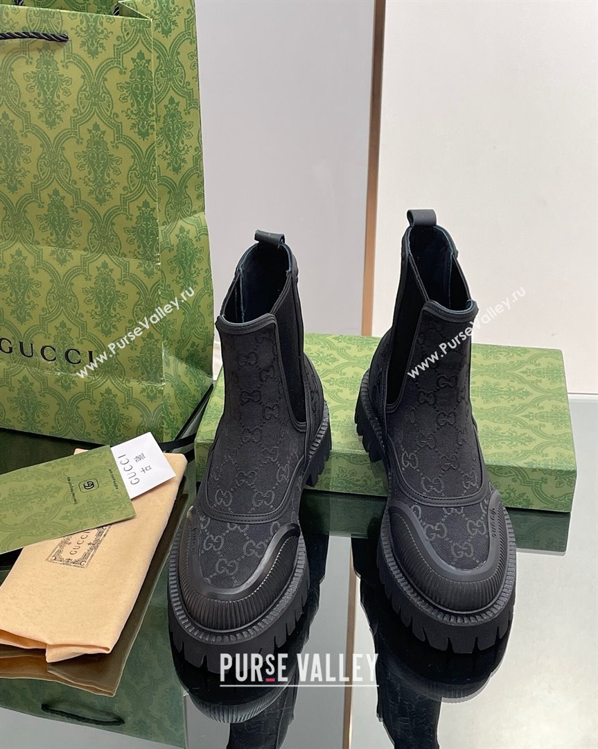 Gucci GG Canvas and Leather Ankle Boots Black 2023 751711 (MD-231012039)