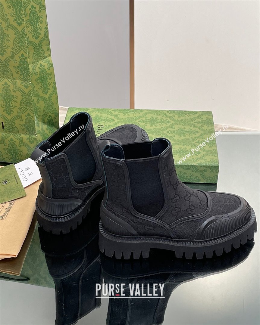 Gucci GG Canvas and Leather Ankle Boots Black 2023 751711 (MD-231012039)