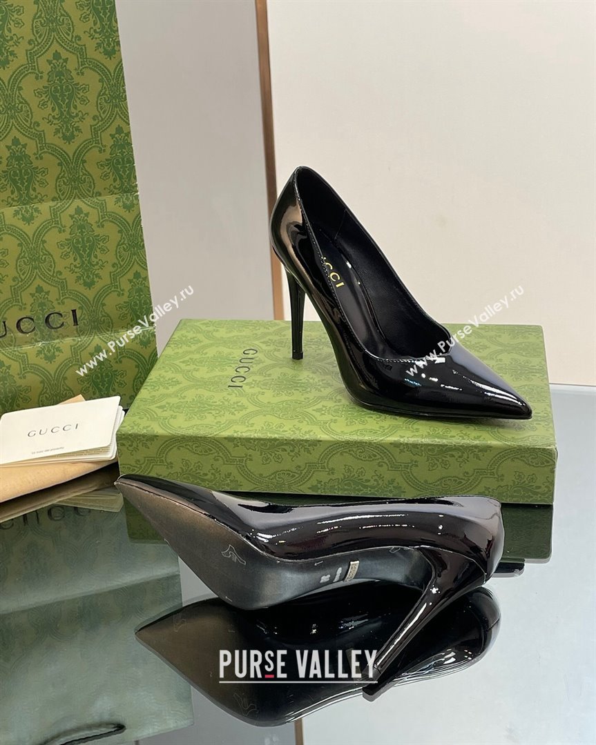 Gucci Patent Leather Pointed High heel Pumps 10.5cm with GG Black 2023 738682 (SS-231012005)