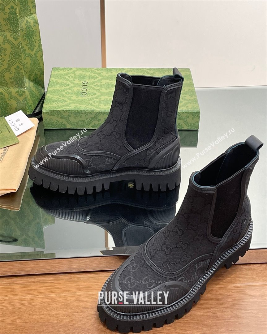 Gucci GG Canvas and Leather Ankle Boots Black 2023 751711 (MD-231012039)
