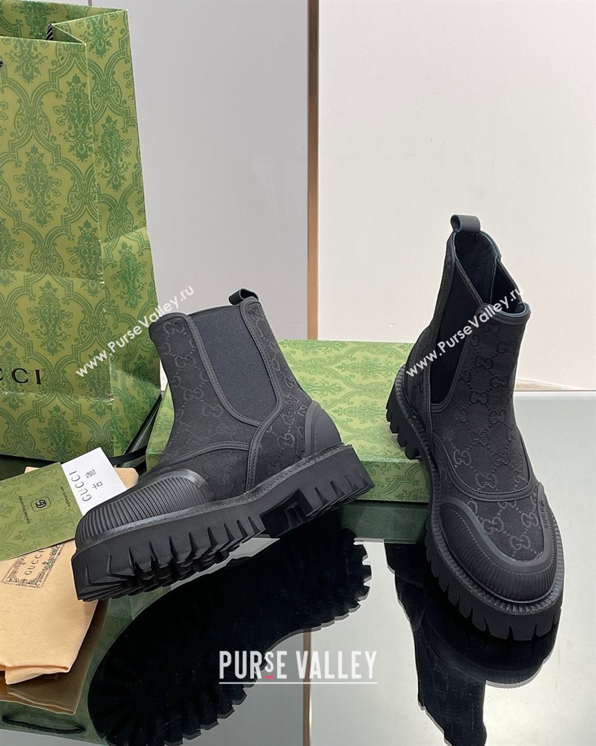 Gucci GG Canvas and Leather Ankle Boots Black 2023 751711 (MD-231012039)