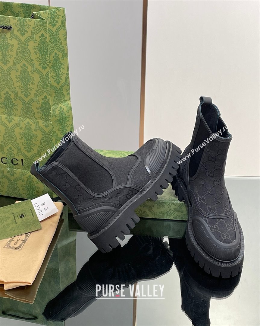 Gucci GG Canvas and Leather Ankle Boots Black 2023 751711 (MD-231012039)