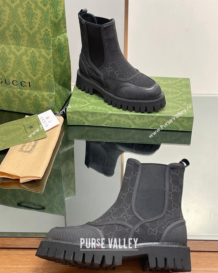 Gucci GG Canvas and Leather Ankle Boots Black 2023 751711 (MD-231012039)