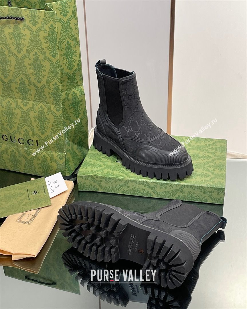 Gucci GG Canvas and Leather Ankle Boots Black 2023 751711 (MD-231012039)