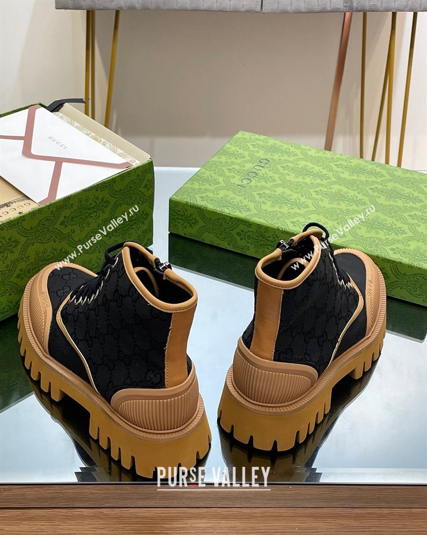 Gucci GG Canvas and Leather Lace-up Ankle Boot Black 2023 751711 (MD-231012040)