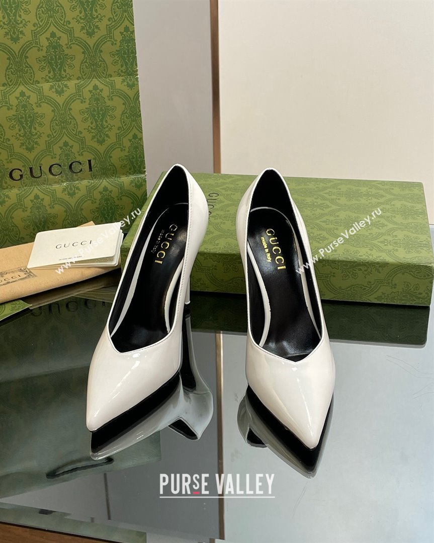 Gucci Patent Leather Pointed High heel Pumps 10.5cm with GG White 2023 738682 (SS-231012006)