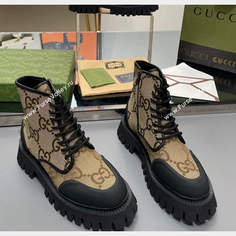 Gucci Jumb GG Canvas and Leather Lace-up Ankle Boot Camel 2023 751711 (MD-231012042)