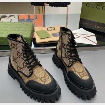 Gucci Jumb GG Canvas and Leather Lace-up Ankle Boot Camel 2023 751711 (MD-231012042)