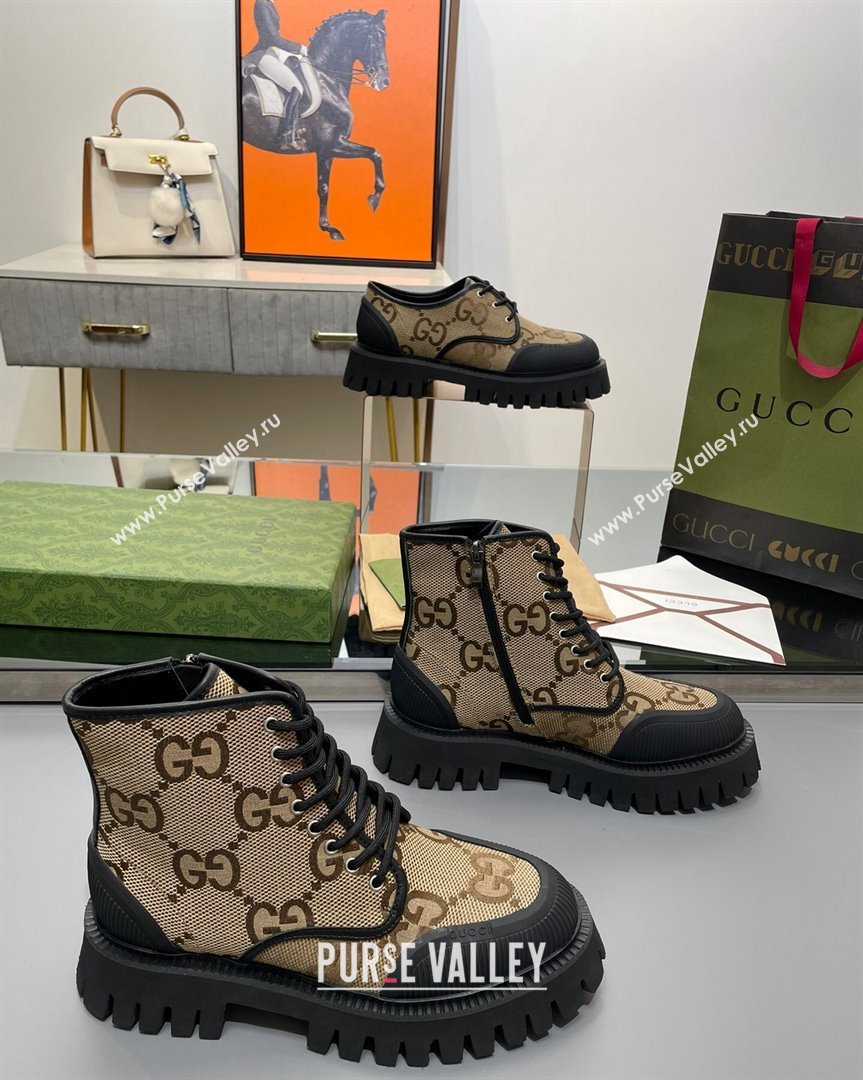 Gucci Jumb GG Canvas and Leather Lace-up Ankle Boot Camel 2023 751711 (MD-231012042)