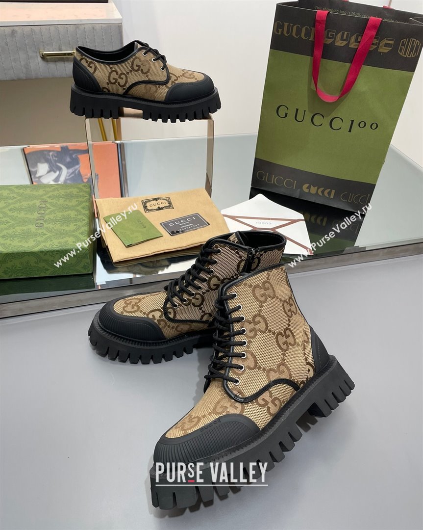 Gucci Jumb GG Canvas and Leather Lace-up Ankle Boot Camel 2023 751711 (MD-231012042)