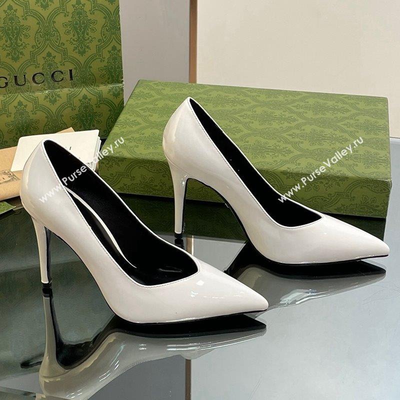 Gucci Patent Leather Pointed High heel Pumps 10.5cm with GG White 2023 738682 (SS-231012006)