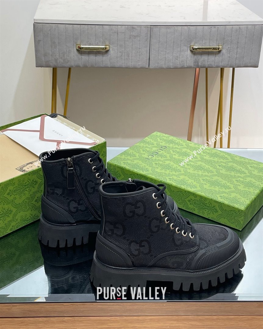 Gucci Jumbo GG Canvas Lace-up Ankle Boot Black 2023 751711 (MD-231012044)