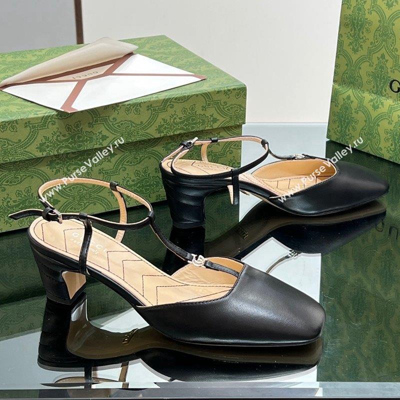 Gucci Leather Petite GG Slingback Pumps 5.5cm with T-Strap Black 2023 723446 (MD-231012049)