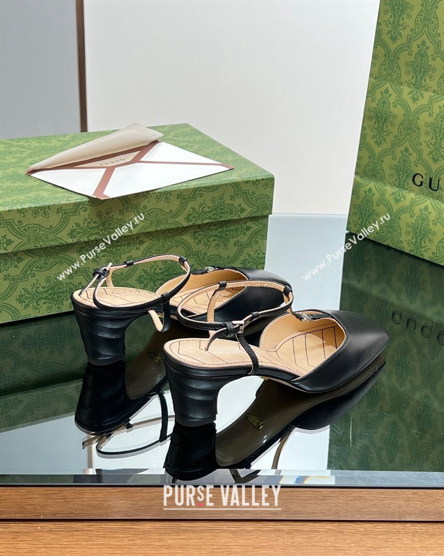 Gucci Leather Petite GG Slingback Pumps 5.5cm with T-Strap Black 2023 723446 (MD-231012049)