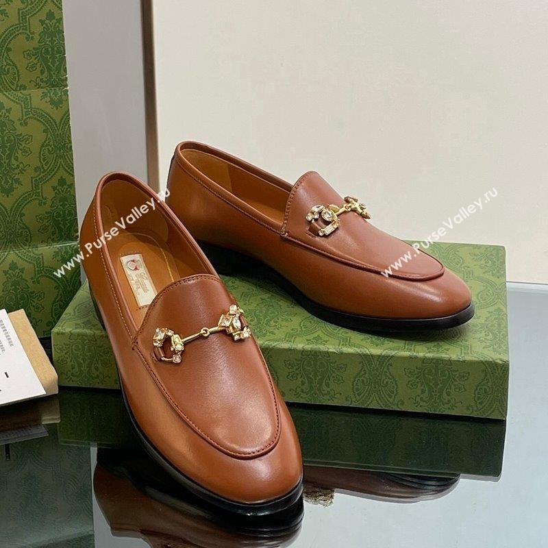 Gucci Jordaan Leather Loafers with Crystals Brown 2023 759918 (MD-231012050)