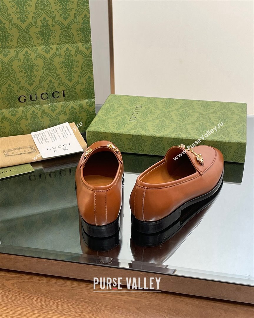 Gucci Jordaan Leather Loafers with Crystals Brown 2023 759918 (MD-231012050)