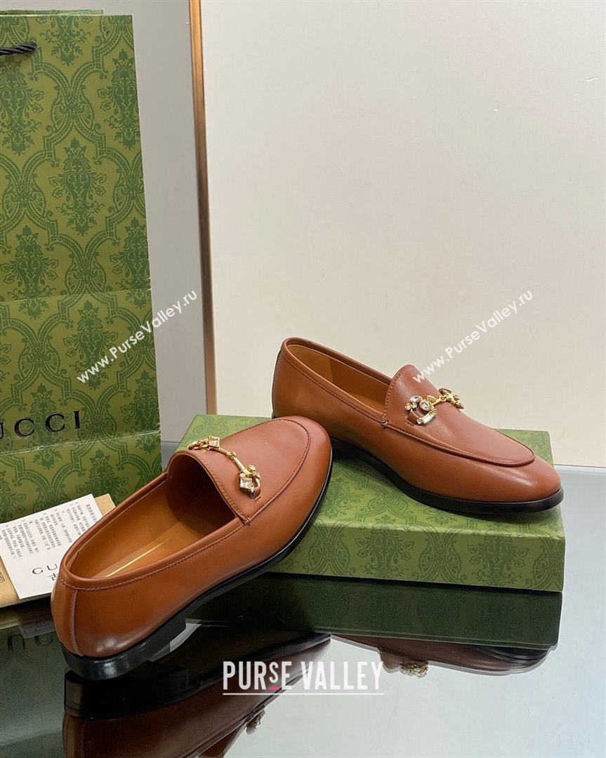 Gucci Jordaan Leather Loafers with Crystals Brown 2023 759918 (MD-231012050)