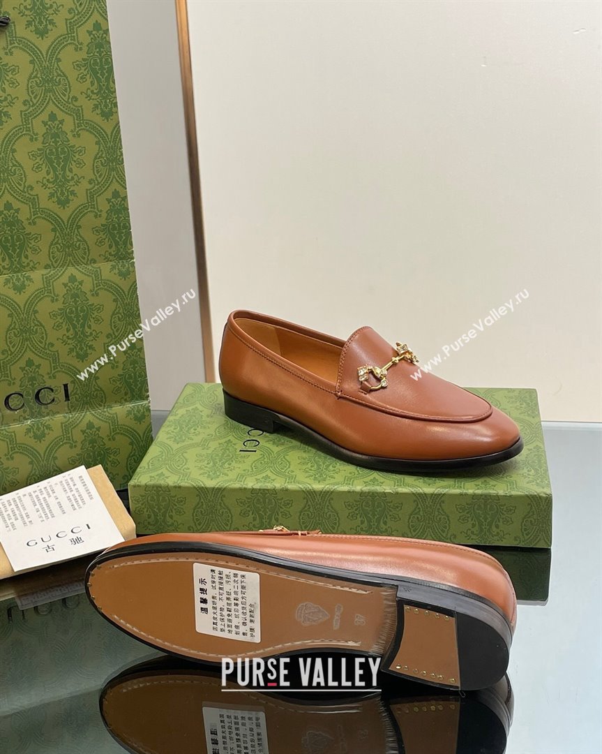 Gucci Jordaan Leather Loafers with Crystals Brown 2023 759918 (MD-231012050)