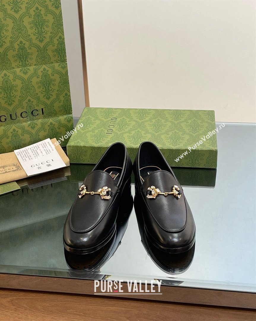 Gucci Jordaan Leather Loafers with Crystals Black 2023 759918 (MD-231012051)