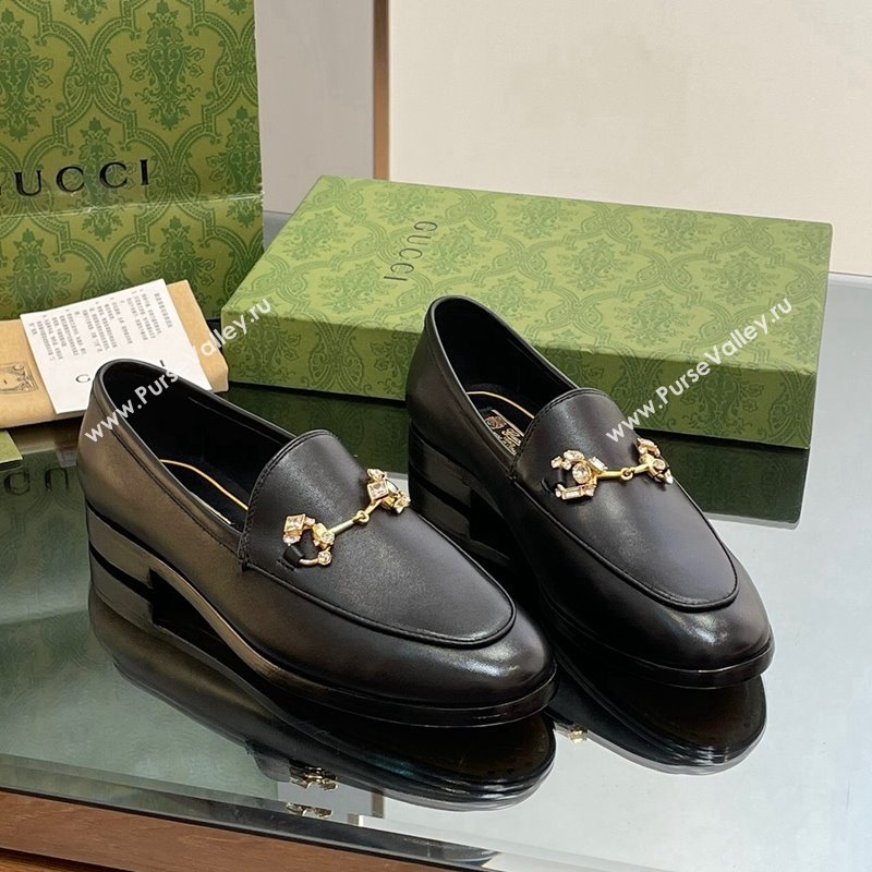 Gucci Jordaan Leather Loafers with Crystals Black 2023 759918 (MD-231012051)