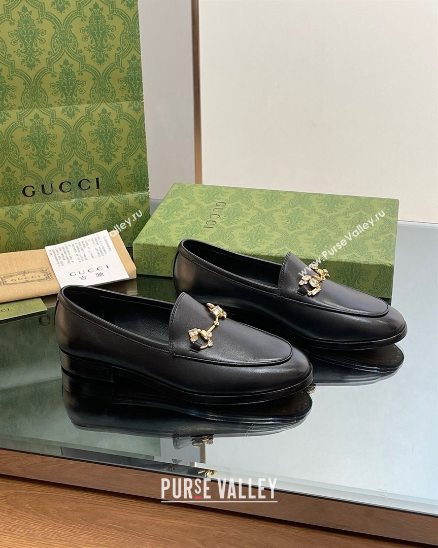 Gucci Jordaan Leather Loafers with Crystals Black 2023 759918 (MD-231012051)