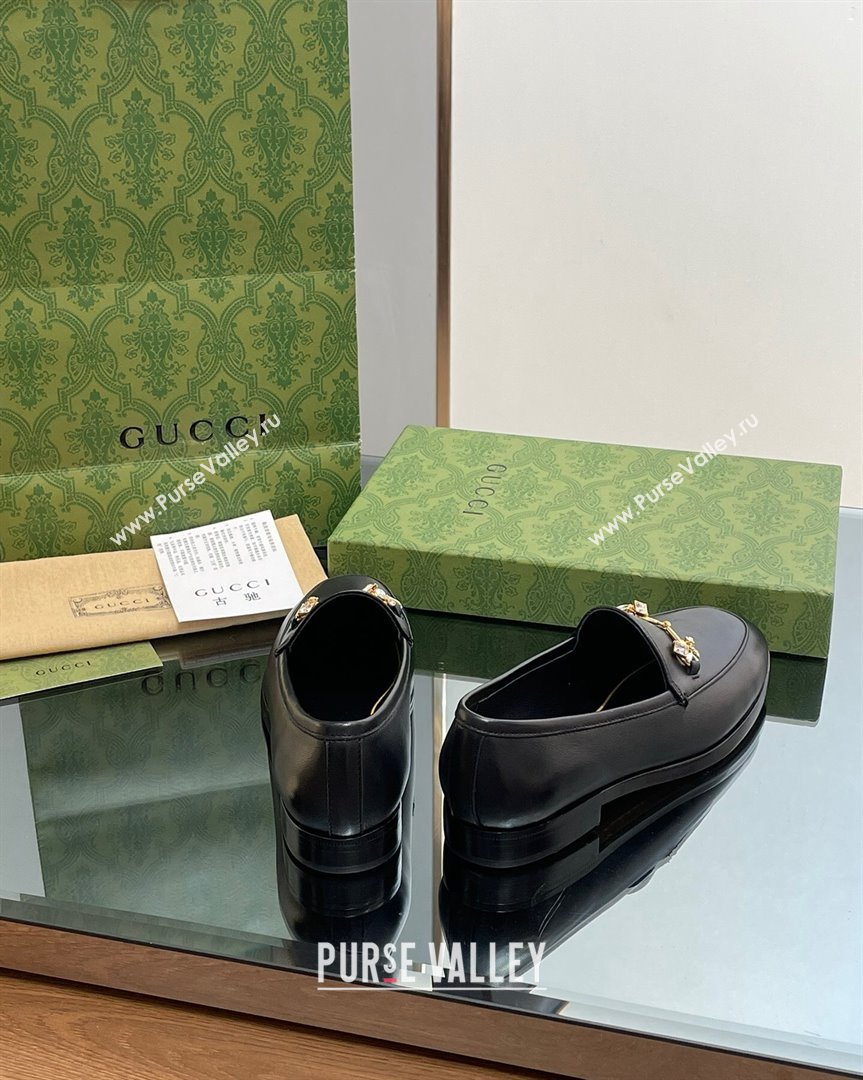 Gucci Jordaan Leather Loafers with Crystals Black 2023 759918 (MD-231012051)