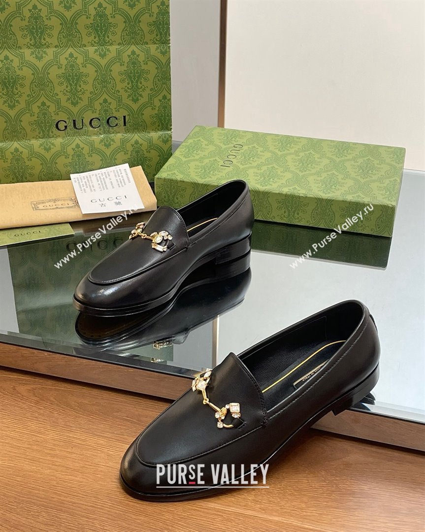 Gucci Jordaan Leather Loafers with Crystals Black 2023 759918 (MD-231012051)