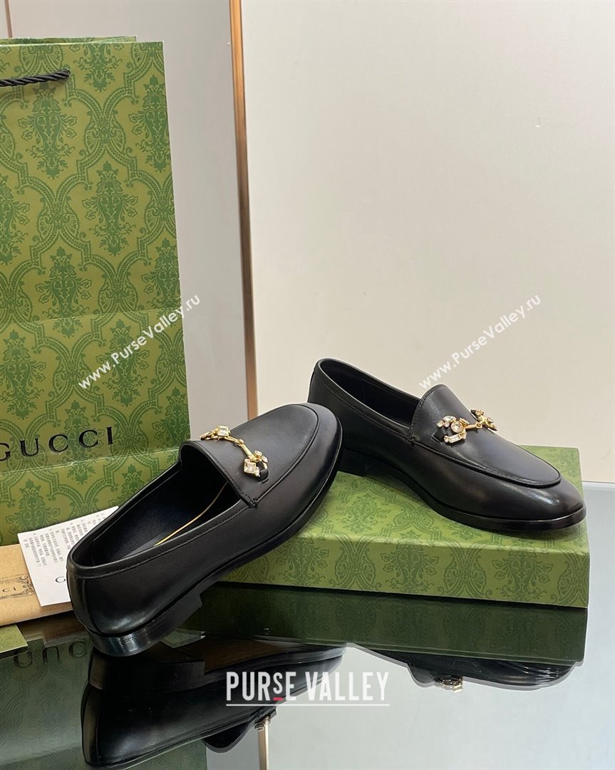 Gucci Jordaan Leather Loafers with Crystals Black 2023 759918 (MD-231012051)