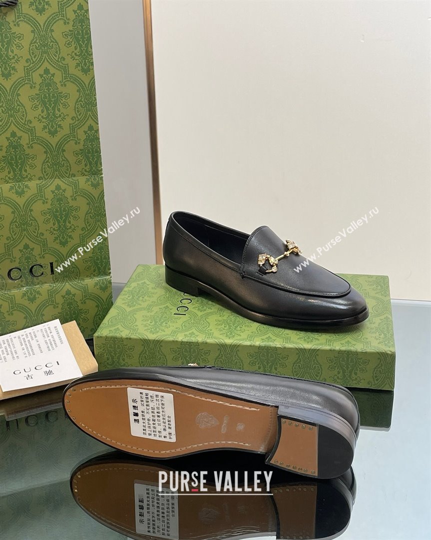 Gucci Jordaan Leather Loafers with Crystals Black 2023 759918 (MD-231012051)