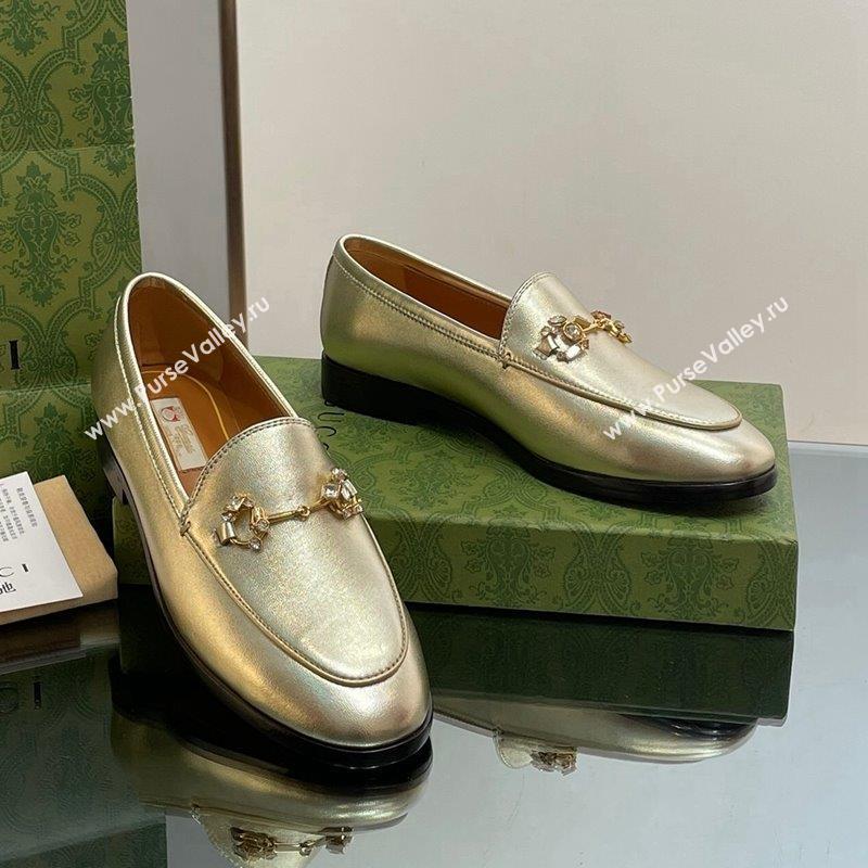 Gucci Jordaan Leather Loafers with Crystals Gold 2023 759918 (MD-231012052)