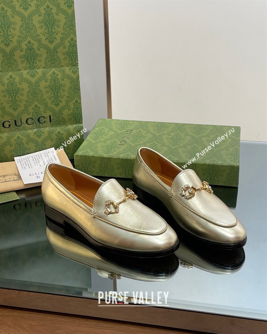 Gucci Jordaan Leather Loafers with Crystals Gold 2023 759918 (MD-231012052)