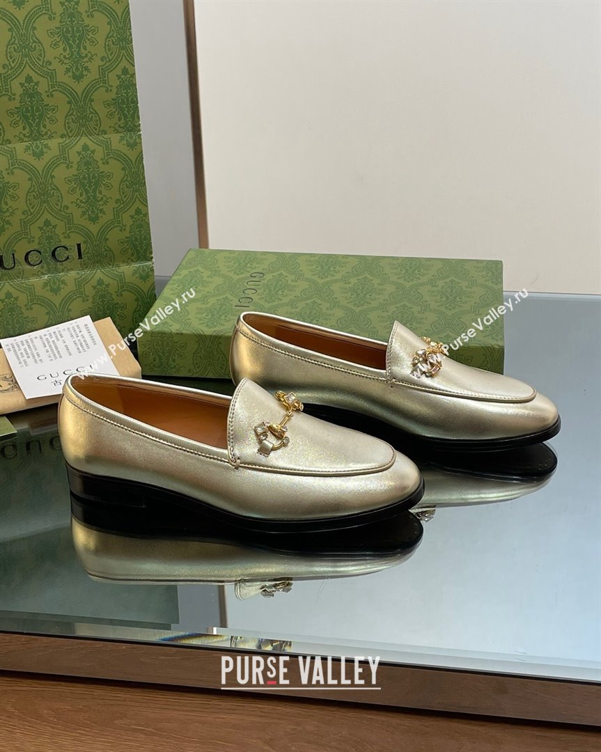 Gucci Jordaan Leather Loafers with Crystals Gold 2023 759918 (MD-231012052)