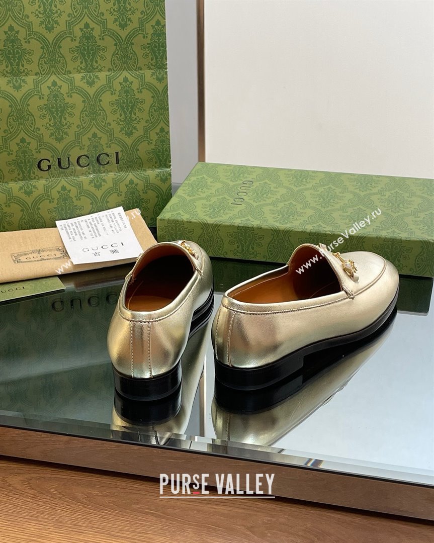 Gucci Jordaan Leather Loafers with Crystals Gold 2023 759918 (MD-231012052)