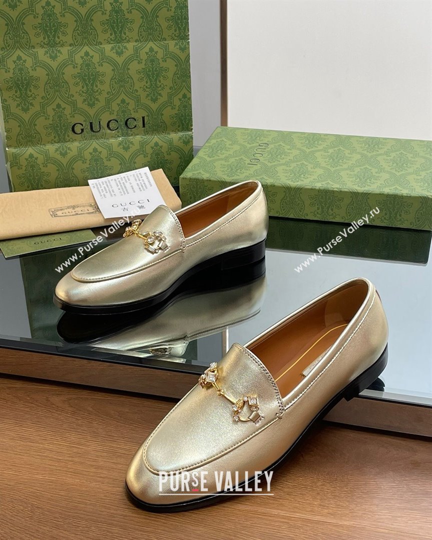 Gucci Jordaan Leather Loafers with Crystals Gold 2023 759918 (MD-231012052)