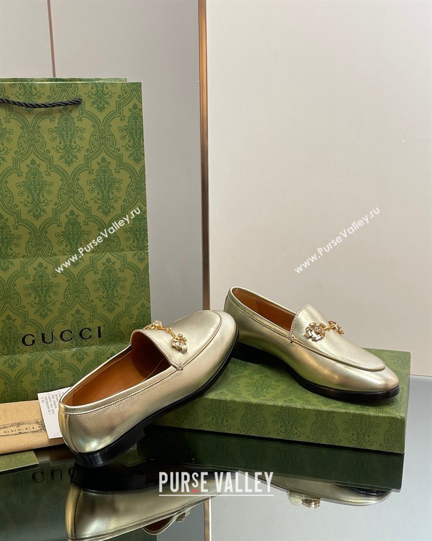 Gucci Jordaan Leather Loafers with Crystals Gold 2023 759918 (MD-231012052)