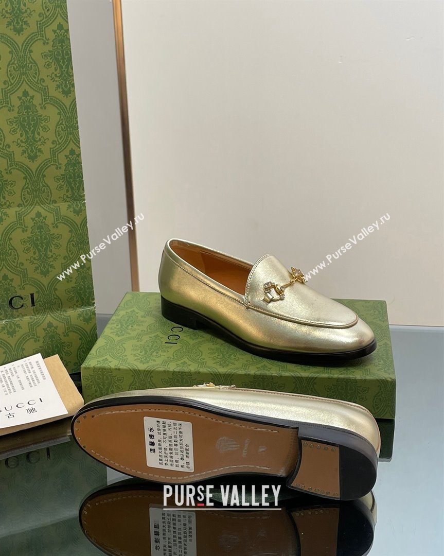 Gucci Jordaan Leather Loafers with Crystals Gold 2023 759918 (MD-231012052)