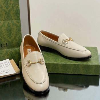 Gucci Jordaan Leather Loafers with Crystals White 2023 759918 (MD-231012053)