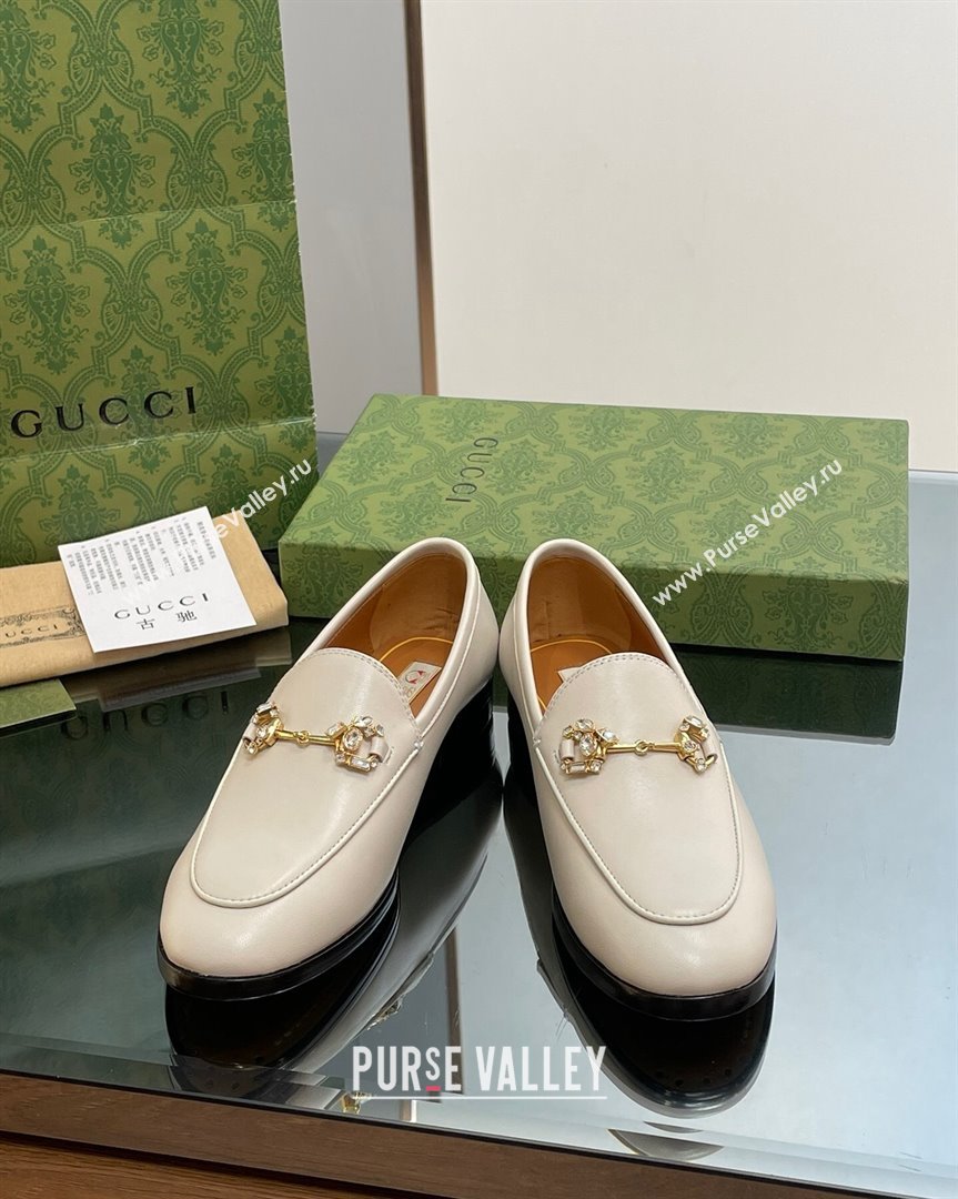 Gucci Jordaan Leather Loafers with Crystals White 2023 759918 (MD-231012053)