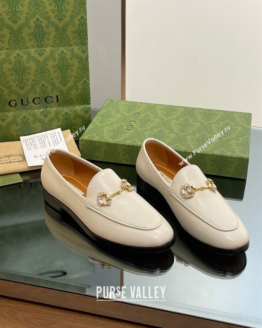 Gucci Jordaan Leather Loafers with Crystals White 2023 759918 (MD-231012053)