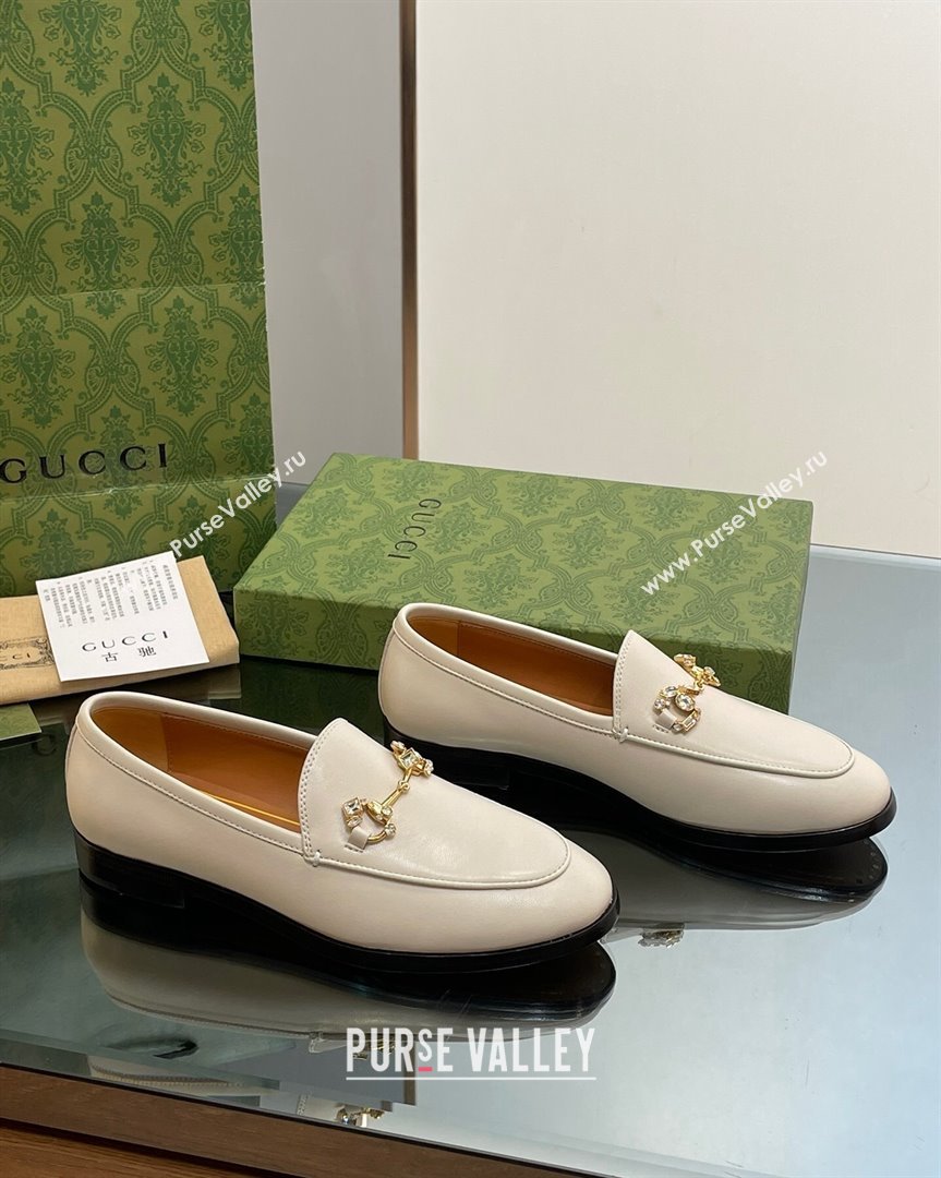 Gucci Jordaan Leather Loafers with Crystals White 2023 759918 (MD-231012053)