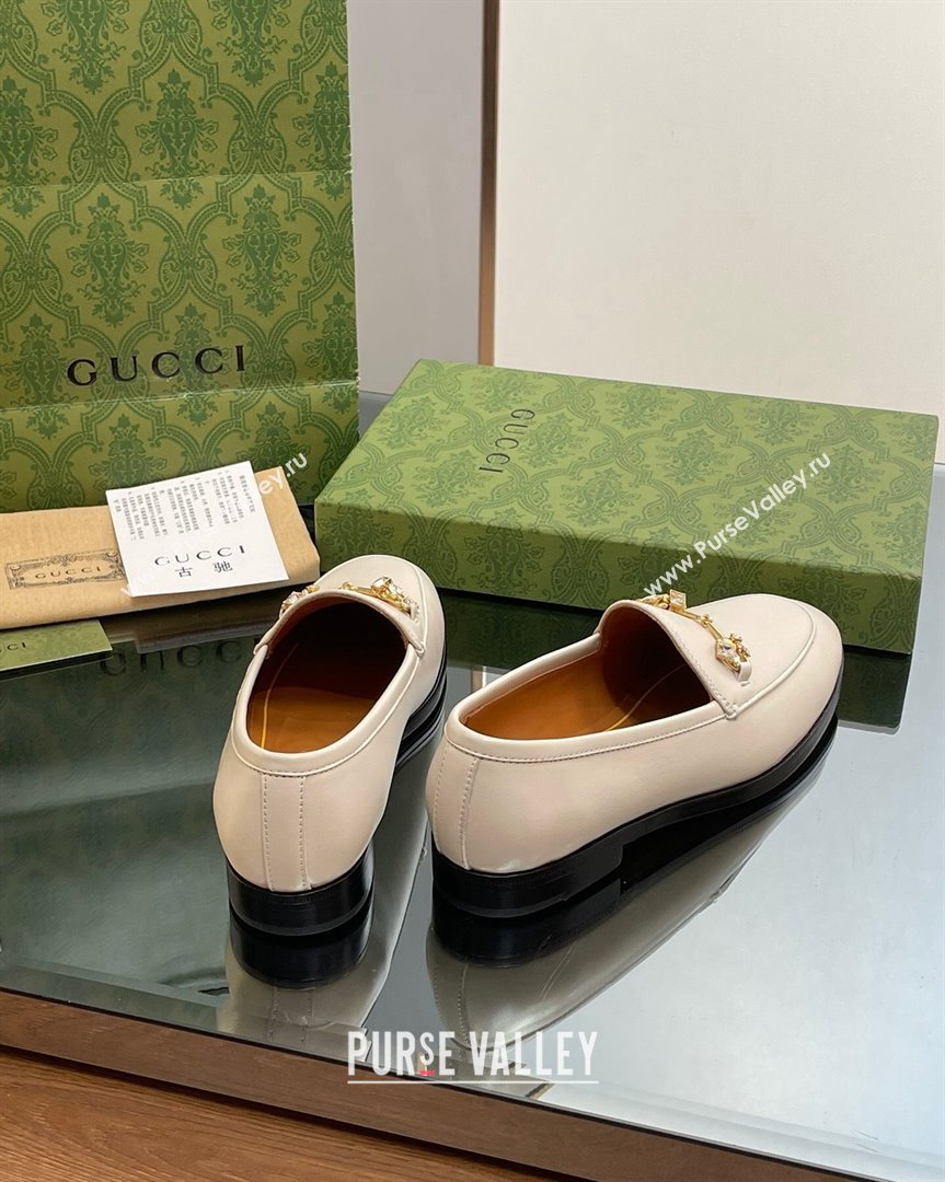 Gucci Jordaan Leather Loafers with Crystals White 2023 759918 (MD-231012053)