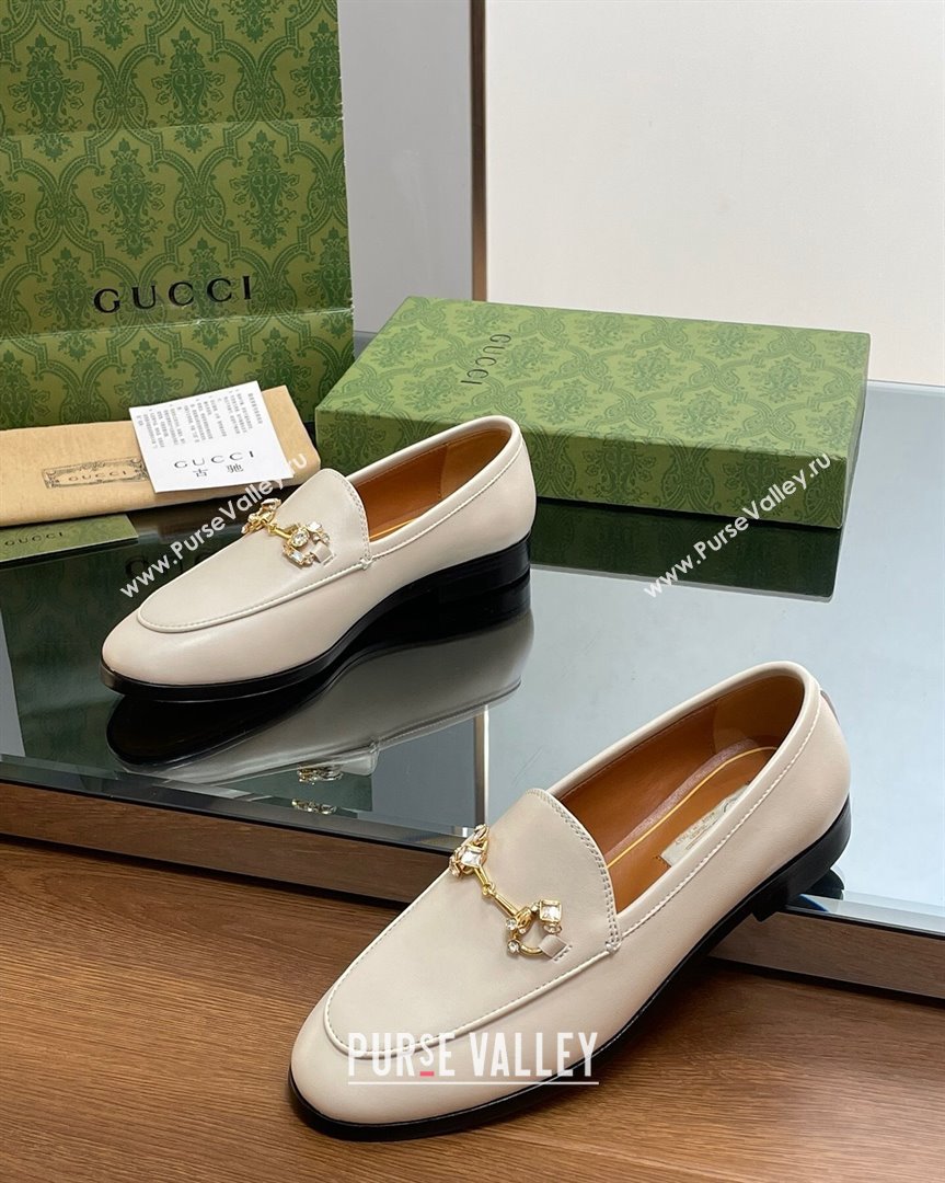 Gucci Jordaan Leather Loafers with Crystals White 2023 759918 (MD-231012053)