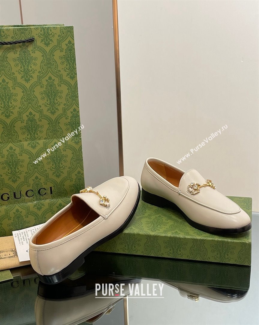 Gucci Jordaan Leather Loafers with Crystals White 2023 759918 (MD-231012053)