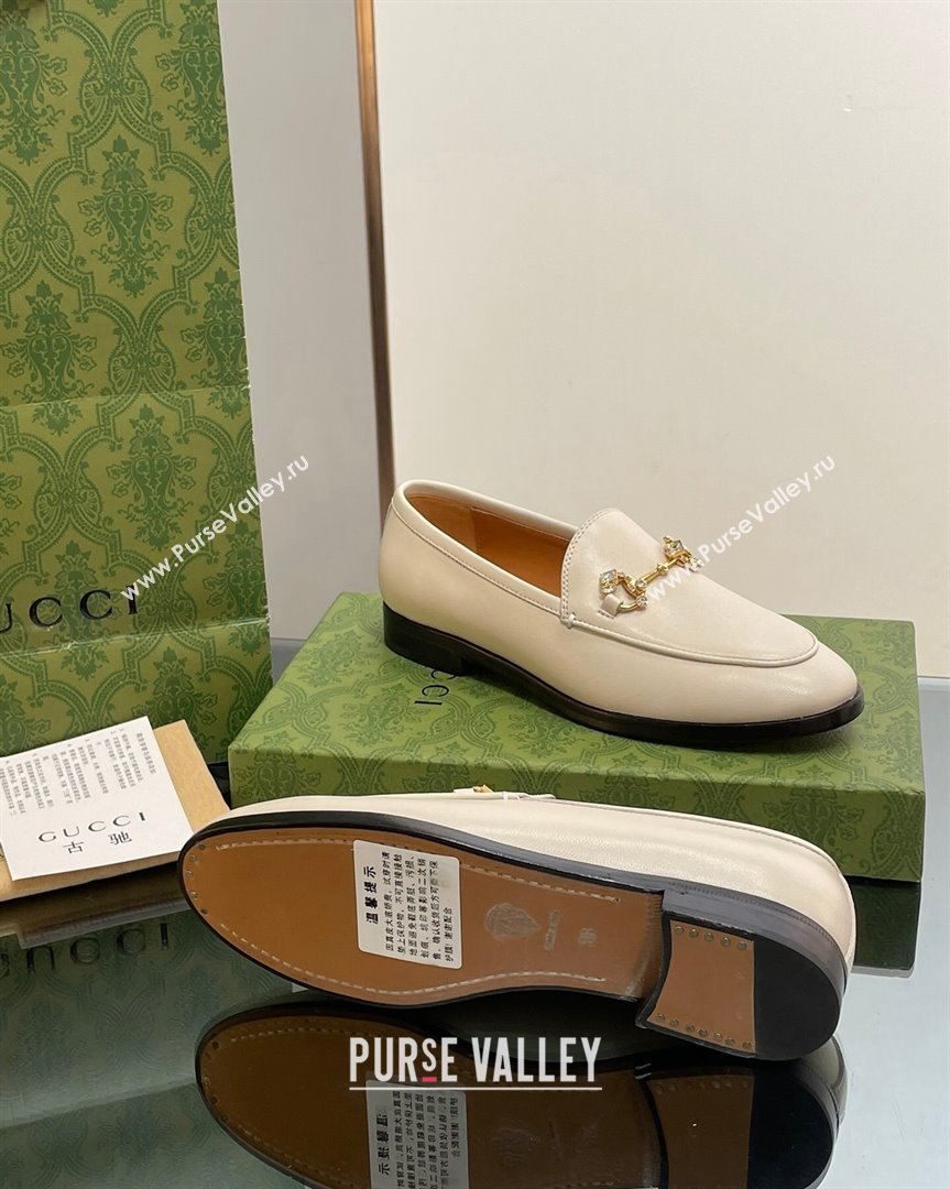 Gucci Jordaan Leather Loafers with Crystals White 2023 759918 (MD-231012053)