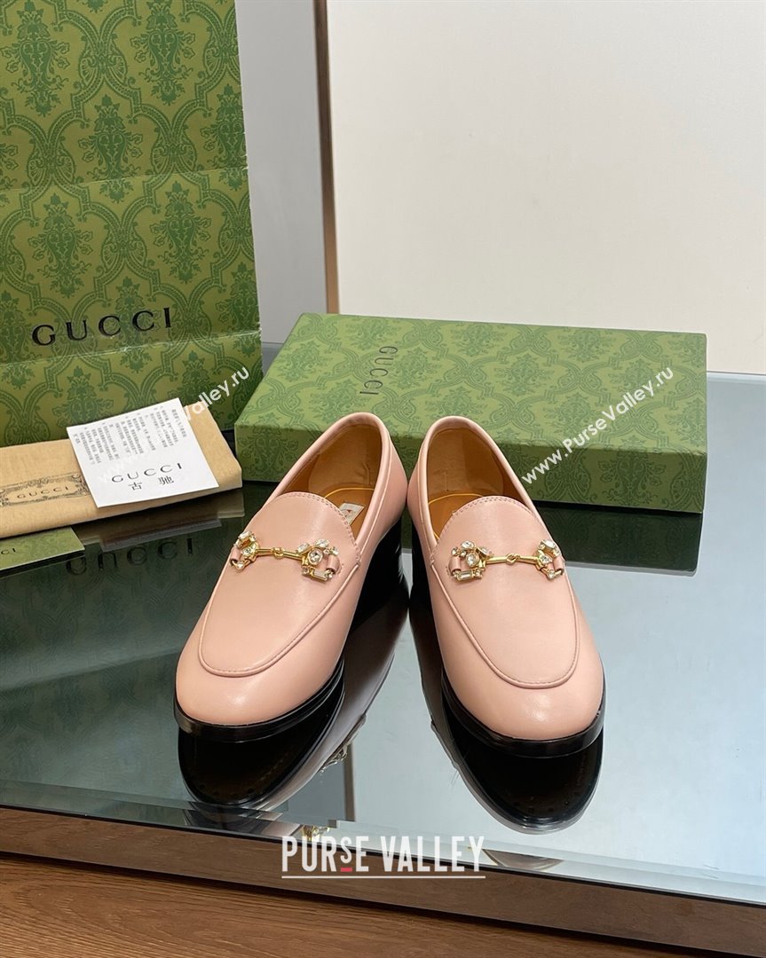 Gucci Jordaan Leather Loafers with Crystals Light Pink 2023 759918 (MD-231012054)