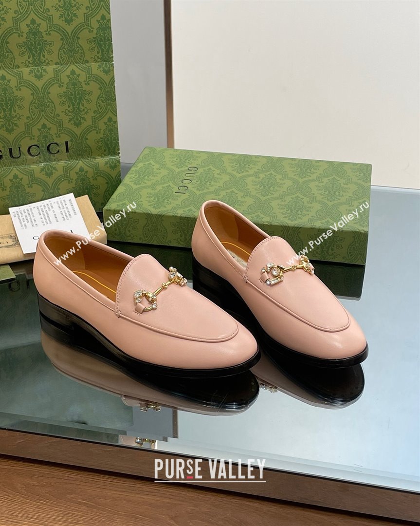 Gucci Jordaan Leather Loafers with Crystals Light Pink 2023 759918 (MD-231012054)