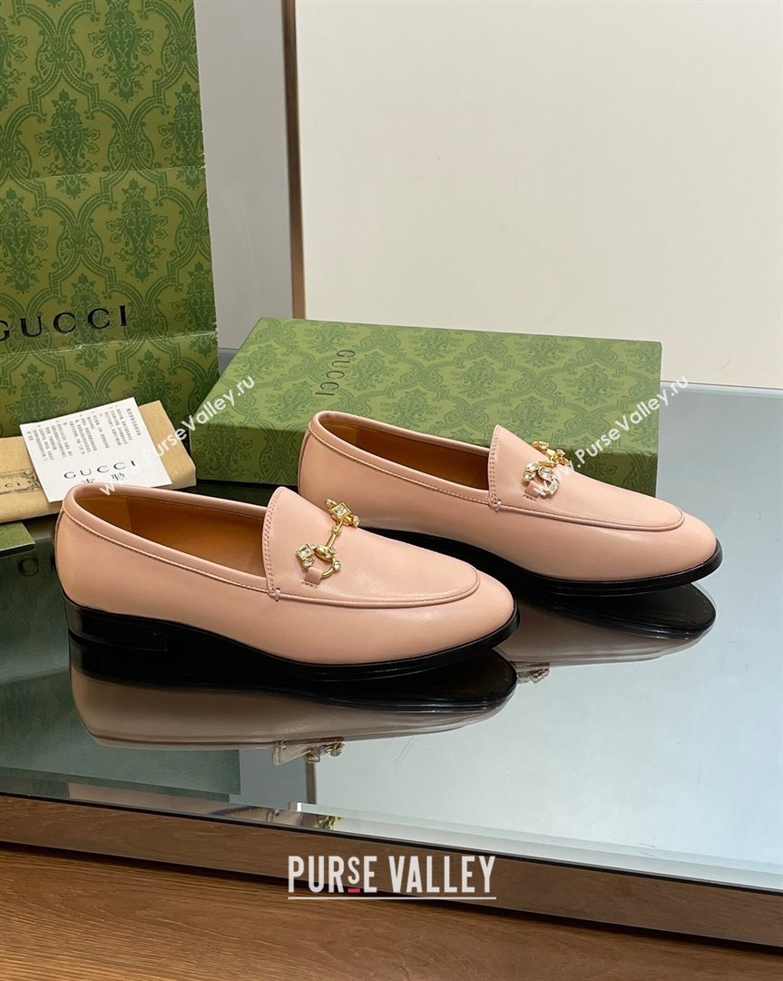 Gucci Jordaan Leather Loafers with Crystals Light Pink 2023 759918 (MD-231012054)