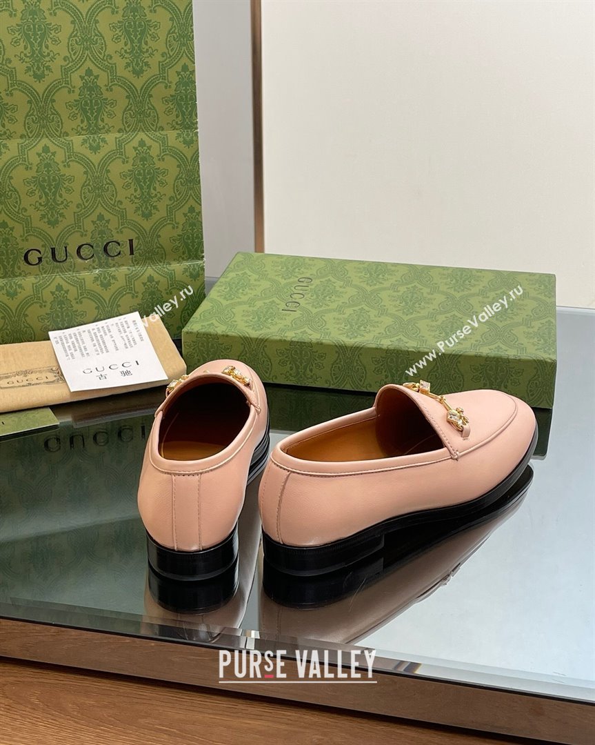 Gucci Jordaan Leather Loafers with Crystals Light Pink 2023 759918 (MD-231012054)